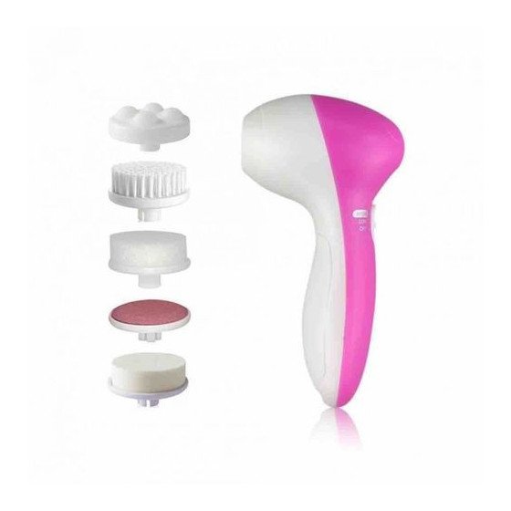 Appareil de Massage et Brosse Pour Visage 5 En 1 - Rose Blanc