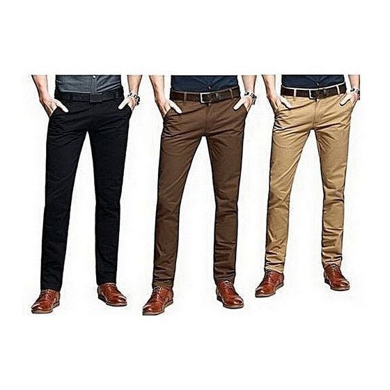 Lot de 3 Pantalons Chinos - Noir, Marron, Beige