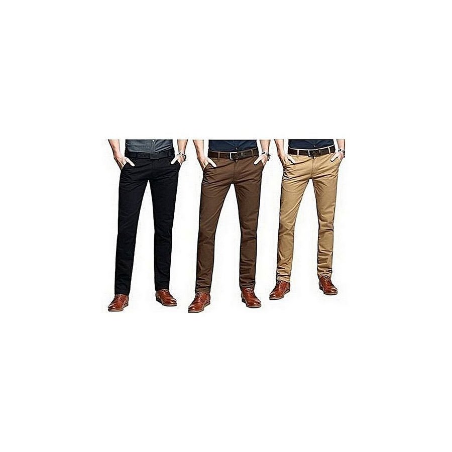 Lot de 3 Pantalons Chinos - Noir, Marron, Beige