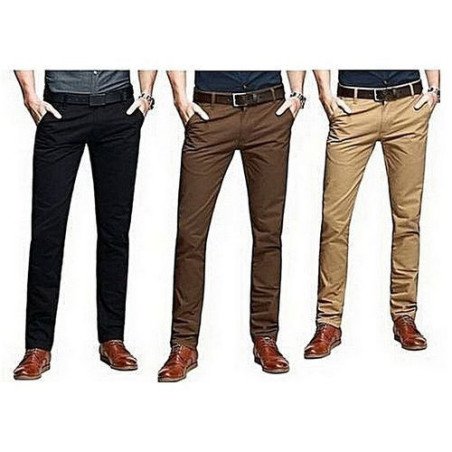 Lot de 3 Pantalons Chinos - Noir, Marron, Beige