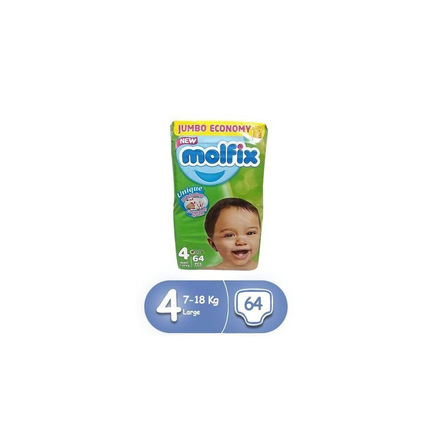Molfix JUMBO - Couches 3D Maxi taille 4 (7-18 kg) 64 couches Molfix JUMBO - Couches 3D Maxi taille 4 (7-18 kg) 64 couches