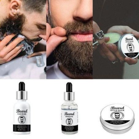Beard Balm Soin de Barbe Set Avec Shampooing Huile pour Baume Cire Cadeau Hommes