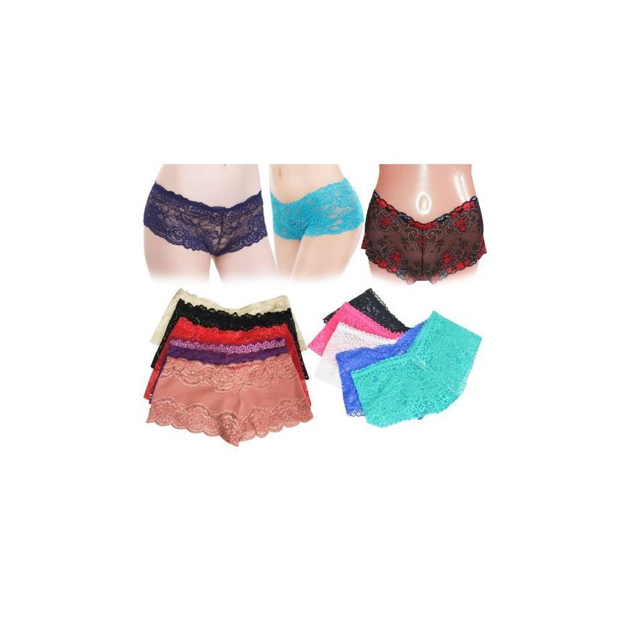 Lot de 6 Shorty Boxers en Dentelle - Multicolore