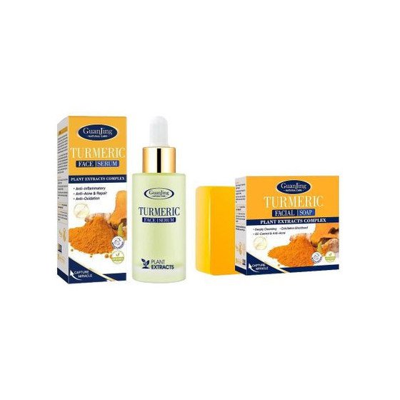 Pack2 (Sérum, savon), ensemble curcuma soins de la peau, hydratant et nettoyant