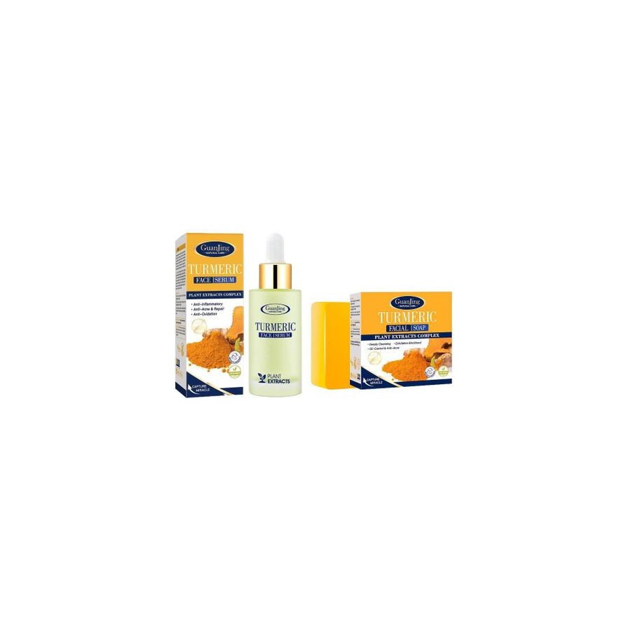 Pack2 (Sérum, savon), ensemble curcuma soins de la peau, hydratant et nettoyant
