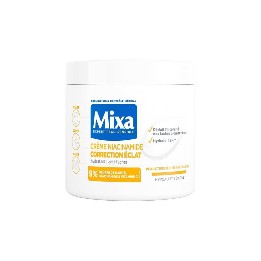 Mixa Crème Niacinamide Correction Éclat 9% – Hydratante Anti-Taches 48H – Peaux Très Sèches avec Taches – 400 ml