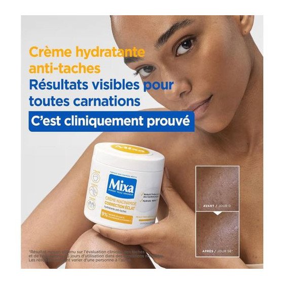 Mixa Crème Niacinamide Correction Éclat 9% – Hydratante Anti-Taches 48H – Peaux Très Sèches avec Taches – 400 ml