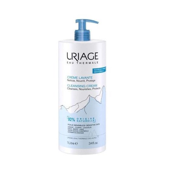 Uriage Crème Lavante Nourrissante - Visage, Corps et Cheveux - Peaux Sensibles, 1L