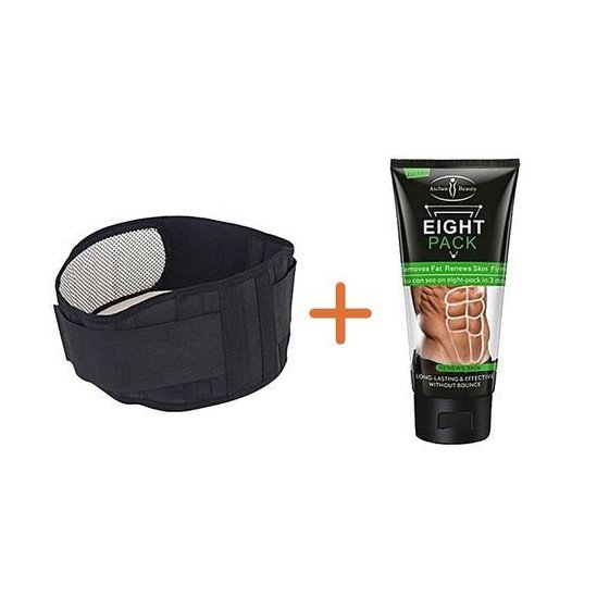 Pack Ventre Plat Intense: Ceinture Lombaire Réglable Auto-Chauffante + Crème Ventre Brûle Graisse