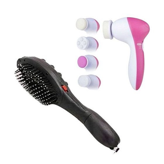 Pack brosse visage et peigne masseur - Noir et rose