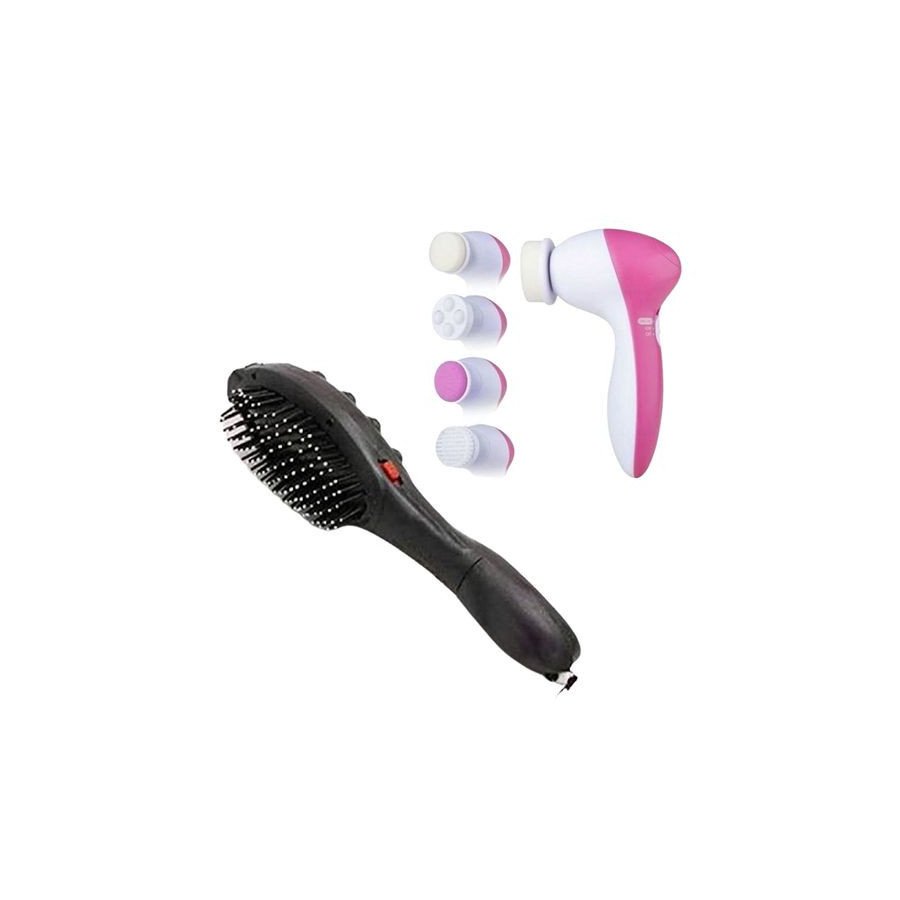 Pack brosse visage et peigne masseur - Noir et rose