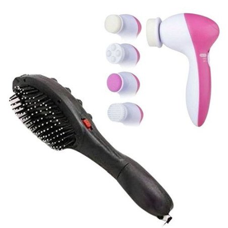 Pack brosse visage et peigne masseur - Noir et rose